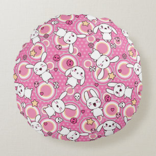 kawaii pink pattern round cushion