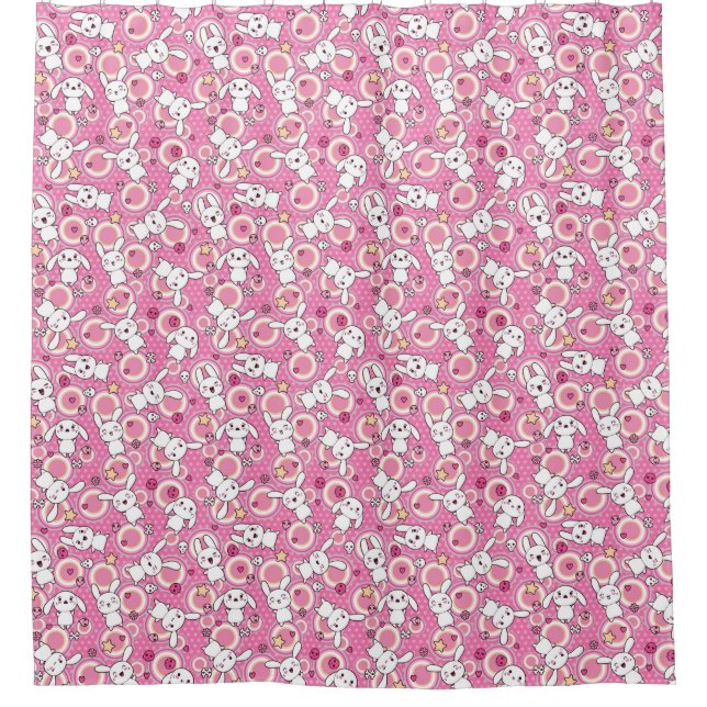 kawaii pink pattern shower curtain (Front)