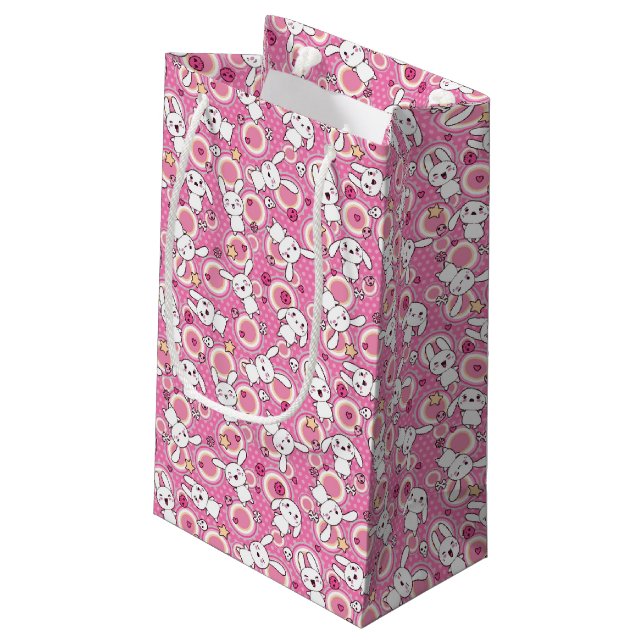 kawaii pink pattern small gift bag (Back Angled)