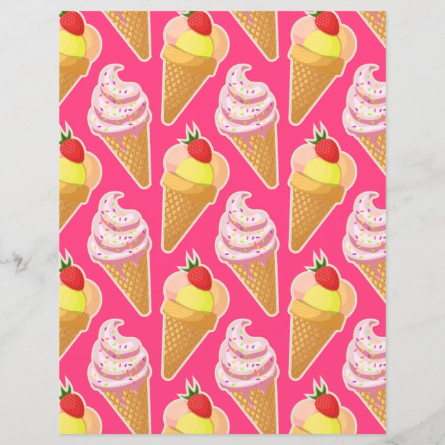Kawaii pink pattern with strawberry ice cream  (Back)