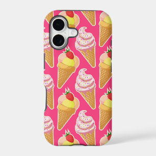 Kawaii pink pattern with strawberry ice cream