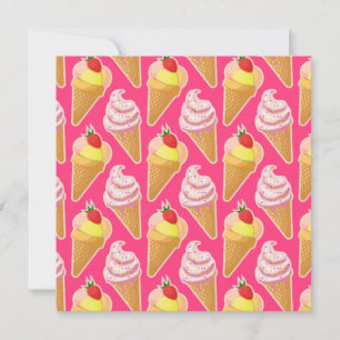 Kawaii pink pattern with strawberry ice cream 
