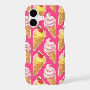 Kawaii pink pattern with strawberry ice cream