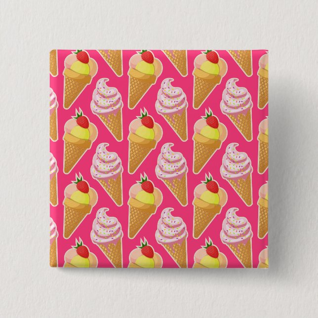 Kawaii pink pattern with strawberry ice cream  15 cm square badge (Front)