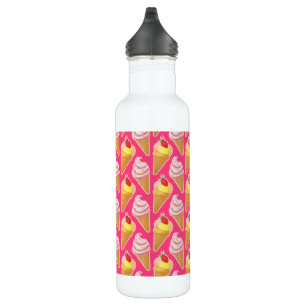 Kawaii pink pattern with strawberry ice cream 710 ml water bottle