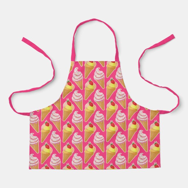Kawaii pink pattern with strawberry ice cream  apron (Front)