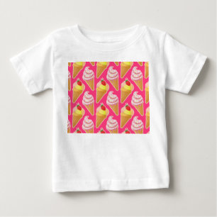 Kawaii pink pattern with strawberry ice cream  baby T-Shirt