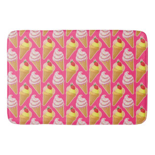 Kawaii pink pattern with strawberry ice cream bath mat