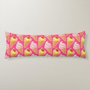 Kawaii pink pattern with strawberry ice cream body cushion