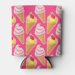 Kawaii pink pattern with strawberry ice cream can cooler