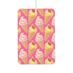 Kawaii pink pattern with strawberry ice cream  car air freshener