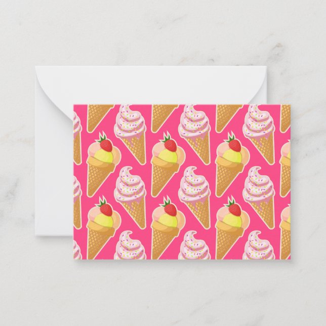 Kawaii pink pattern with strawberry ice cream card (Front)