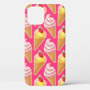 Kawaii pink pattern with strawberry ice cream iPhone 12 case