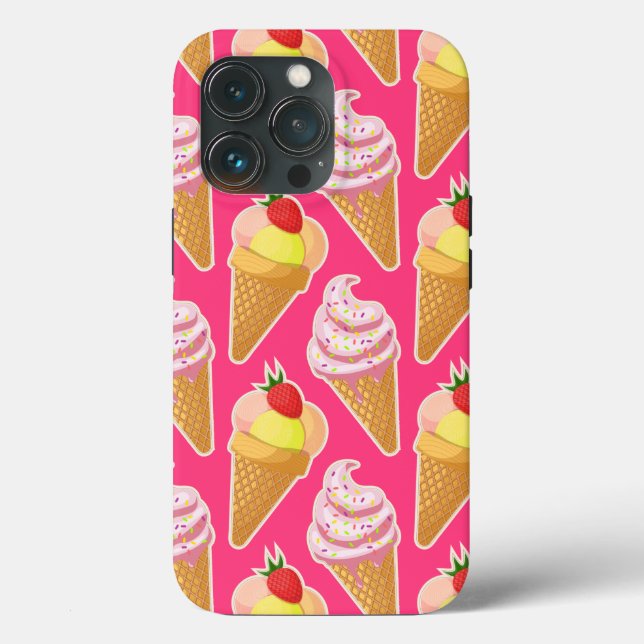 Kawaii pink pattern with strawberry ice cream Case-Mate iPhone case (Back)