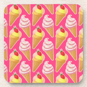 Kawaii pink pattern with strawberry ice cream  coaster
