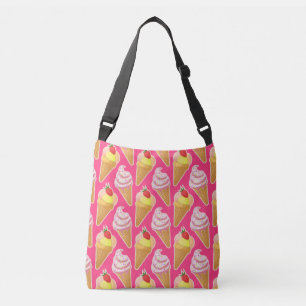 Kawaii pink pattern with strawberry ice cream crossbody bag