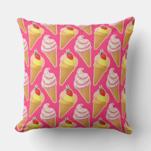 Kawaii pink pattern with strawberry ice cream cushion