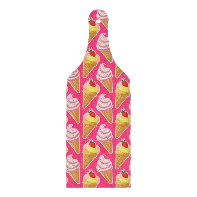Kawaii pink pattern with strawberry ice cream  cutting board (Front)
