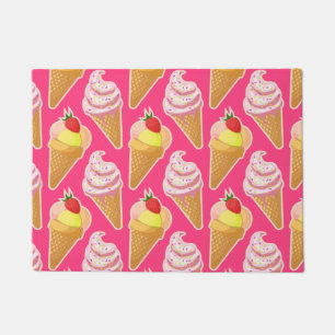 Kawaii pink pattern with strawberry ice cream  doormat