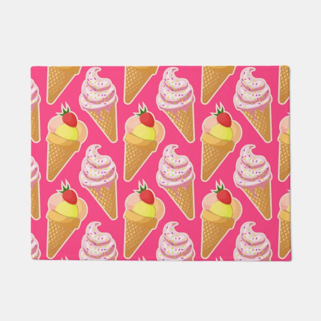 Kawaii pink pattern with strawberry ice cream  doormat (Front)