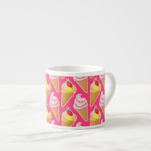 Kawaii pink pattern with strawberry ice cream espresso cup