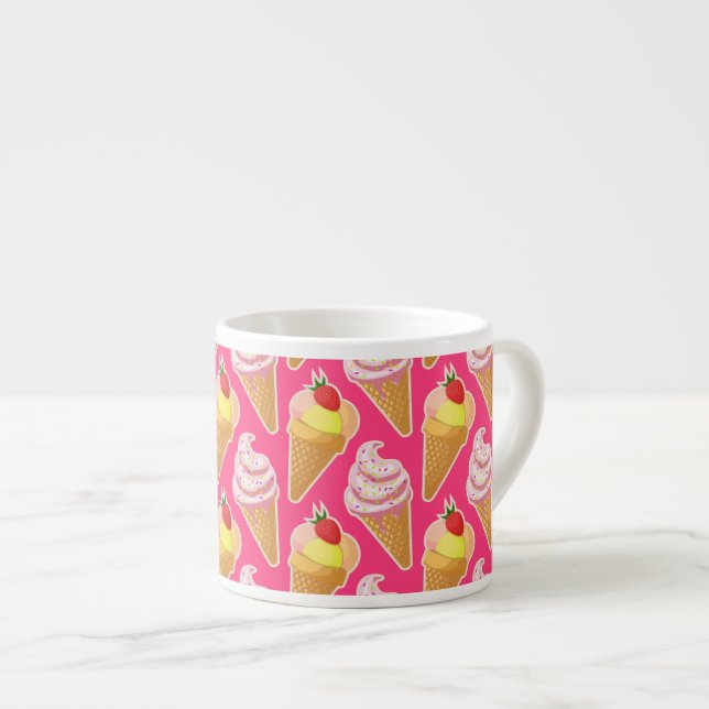 Kawaii pink pattern with strawberry ice cream  espresso cup (Front Right)