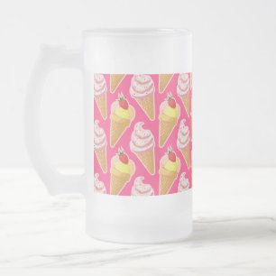 Kawaii pink pattern with strawberry ice cream  frosted glass beer mug