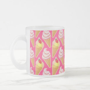 Kawaii pink pattern with strawberry ice cream frosted glass coffee mug