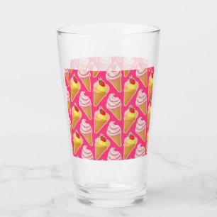 Kawaii pink pattern with strawberry ice cream  glass