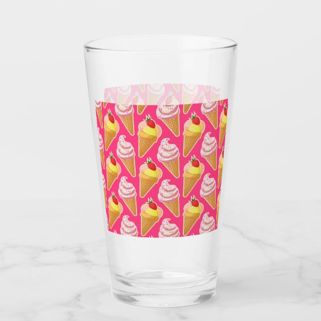 Kawaii pink pattern with strawberry ice cream  glass (Front)
