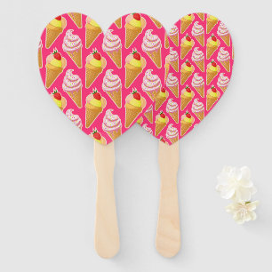 Kawaii pink pattern with strawberry ice cream hand fan