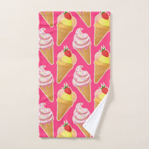 Kawaii pink pattern with strawberry ice cream  hand towel