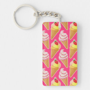 Kawaii pink pattern with strawberry ice cream key ring