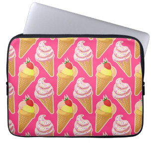 Kawaii pink pattern with strawberry ice cream laptop sleeve