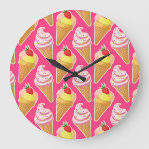 Kawaii pink pattern with strawberry ice cream  large clock