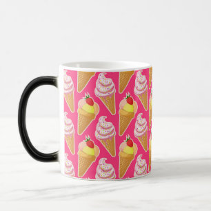 Kawaii pink pattern with strawberry ice cream  magic mug