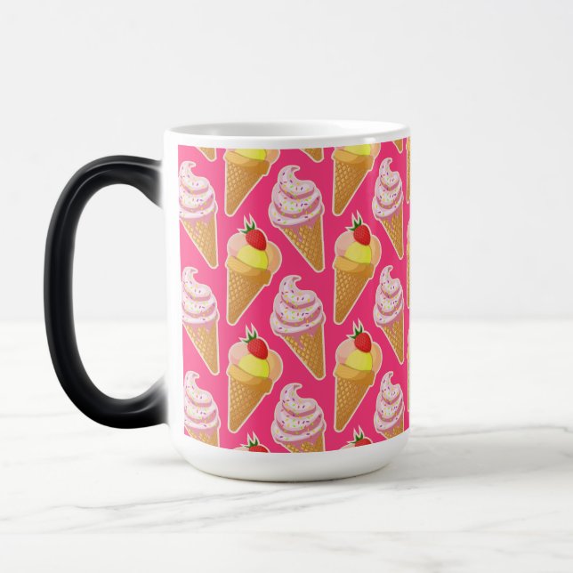 Kawaii pink pattern with strawberry ice cream  magic mug (Left)