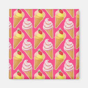 Kawaii pink pattern with strawberry ice cream  magnet