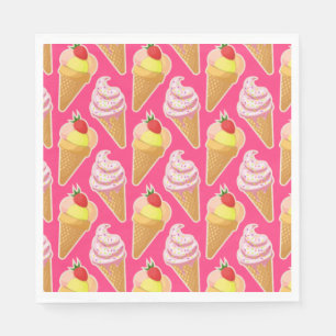 Kawaii pink pattern with strawberry ice cream napkin