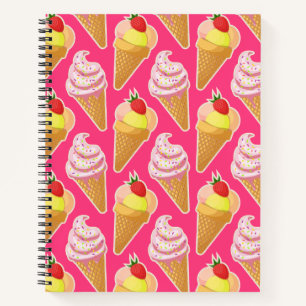 Kawaii pink pattern with strawberry ice cream notebook