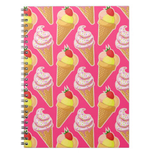 Kawaii pink pattern with strawberry ice cream  notebook