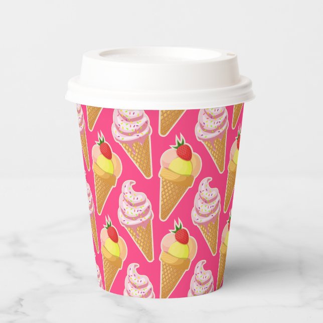 Kawaii pink pattern with strawberry ice cream  paper cups (Front)