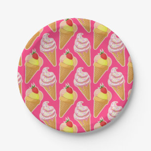 Kawaii pink pattern with strawberry ice cream paper plate