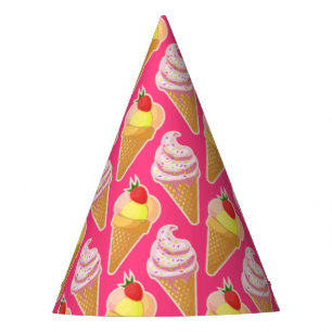 Kawaii pink pattern with strawberry ice cream party hat