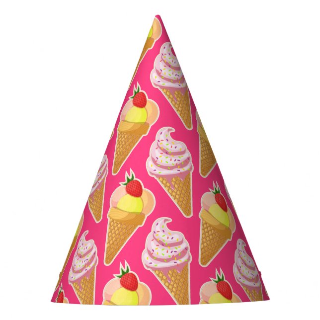 Kawaii pink pattern with strawberry ice cream party hat (Front)