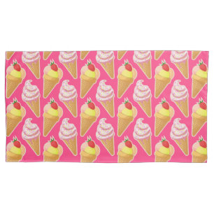 Kawaii pink pattern with strawberry ice cream pillowcase