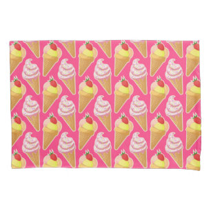 Kawaii pink pattern with strawberry ice cream pillowcase