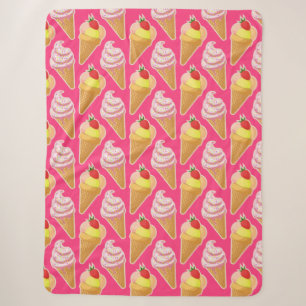 Kawaii pink pattern with strawberry ice cream sherpa blanket