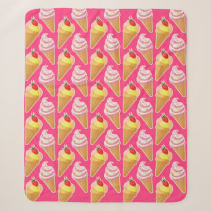 Kawaii pink pattern with strawberry ice cream sherpa blanket