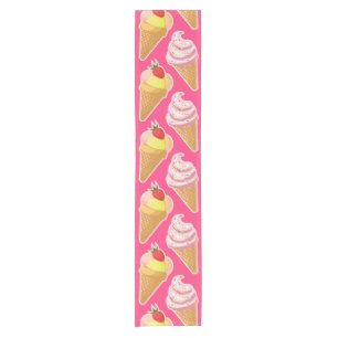 Kawaii pink pattern with strawberry ice cream short table runner